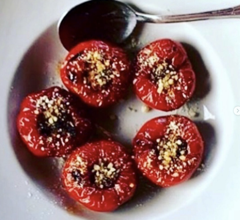 Stuffed peppadew peppers finished with parmesan